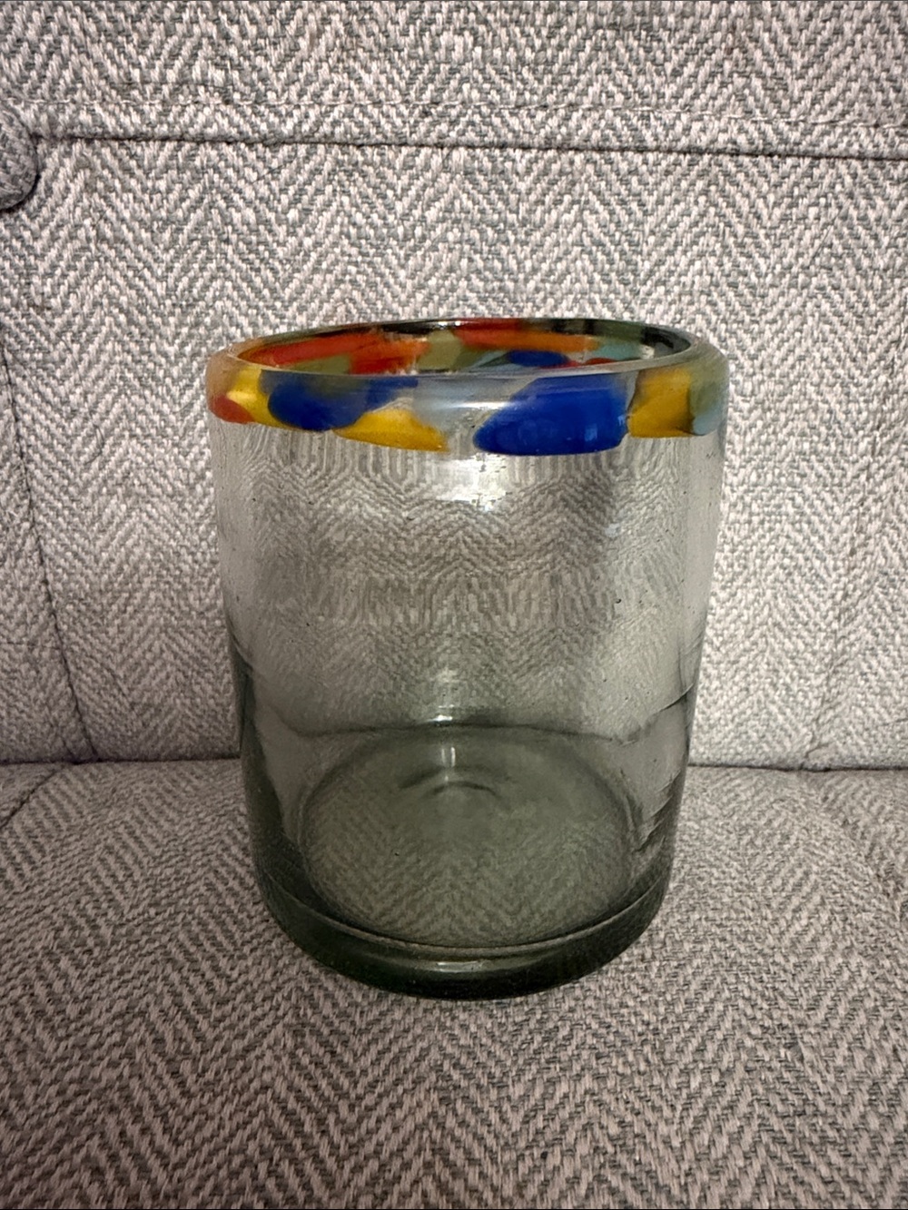 Handblown Glass Tumbler with Multicolor Rim